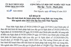Kế hoạch theo dõi tình hình thi hành pháp luật trong lĩnh vực trọng, tâm liên ngành năm 2023 trên